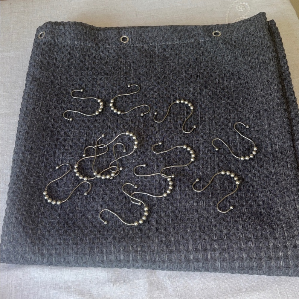 Waffle Weave Shower Curtain & Rings - Dark Gray